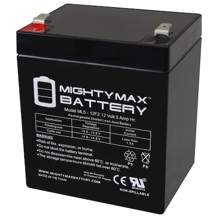 MIGHTY MAX BATTERY 12V 5Ah F2 SLA Replacement Battery for Hopkins 20008 MAX3973970